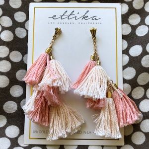 18k gold plated, pink and white tassel earrings